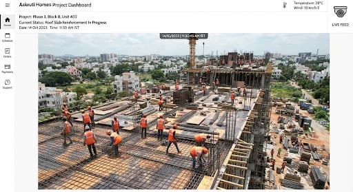 Residential construction site roof slab, simulated surveillance preview